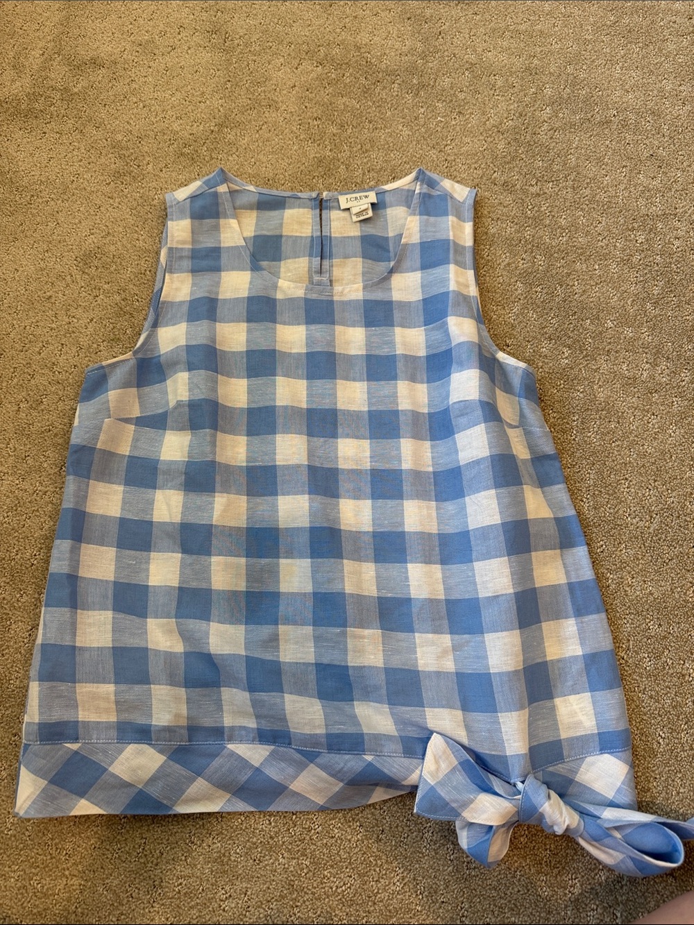 J. Crew Blue and White Gingham Sleeveless Top with Side Tie